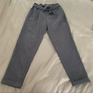 Paperbag Striped Cuffed Pants